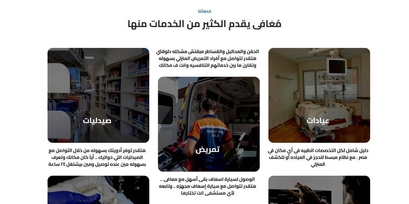 Services: clinics, nursing, ambulance, labs and pharmacies